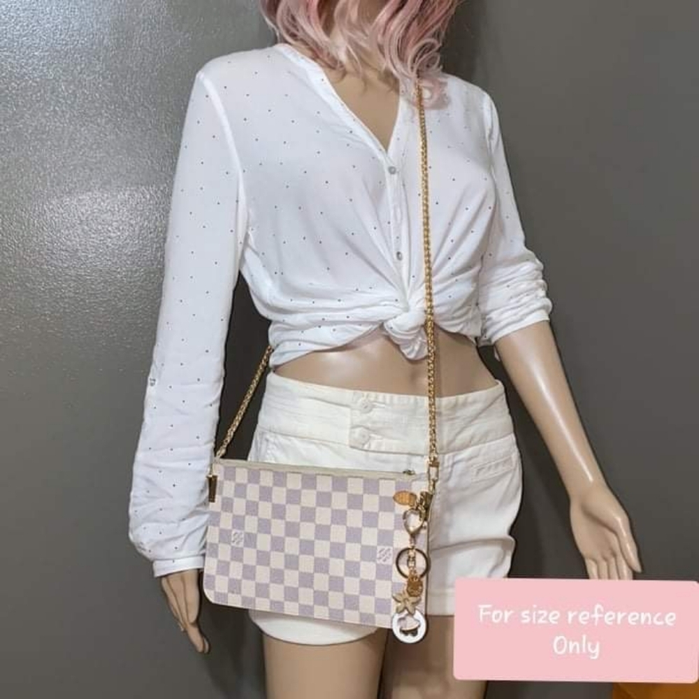 Louis Vuitton Neverfull Clutch Wristlet Damier Azur Rose Ballerine - Mm - Picture 17 of 17